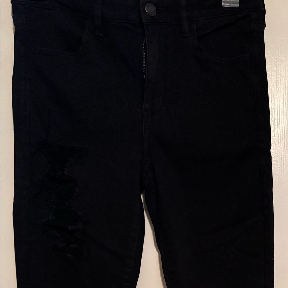 American Eagle Black Distressed Next Level Stretch High Rise Jegging Size 12 New